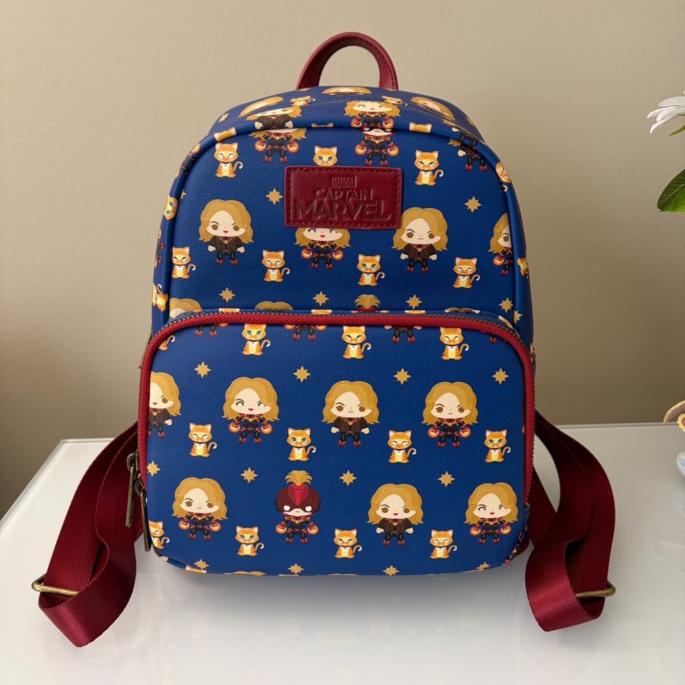 EUC Loungefly Marvel Captain Marvel Mini Backpack Chibi Goose Cat Flerken